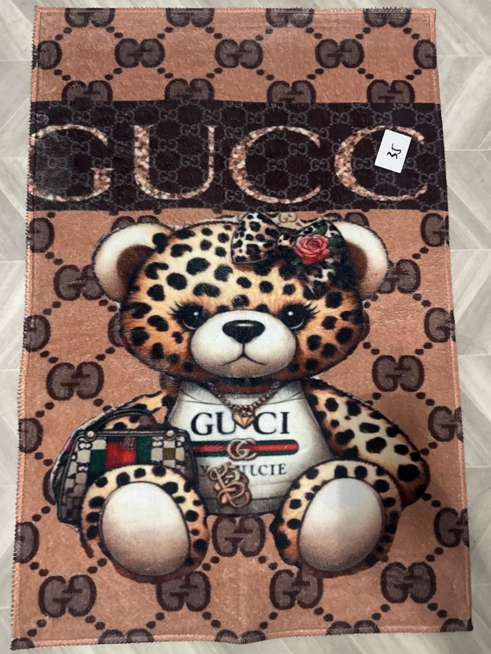 Gucci Inspo Leopard Teddy Bear Print Decorative Rug/Wall Decor Brown 35x24